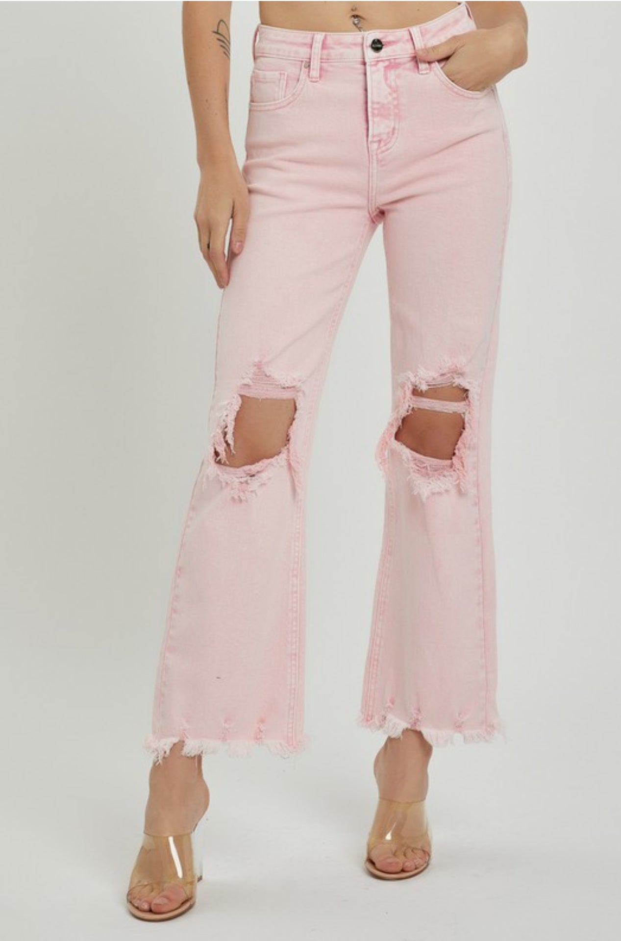 Baby Pink-Distressed Denim