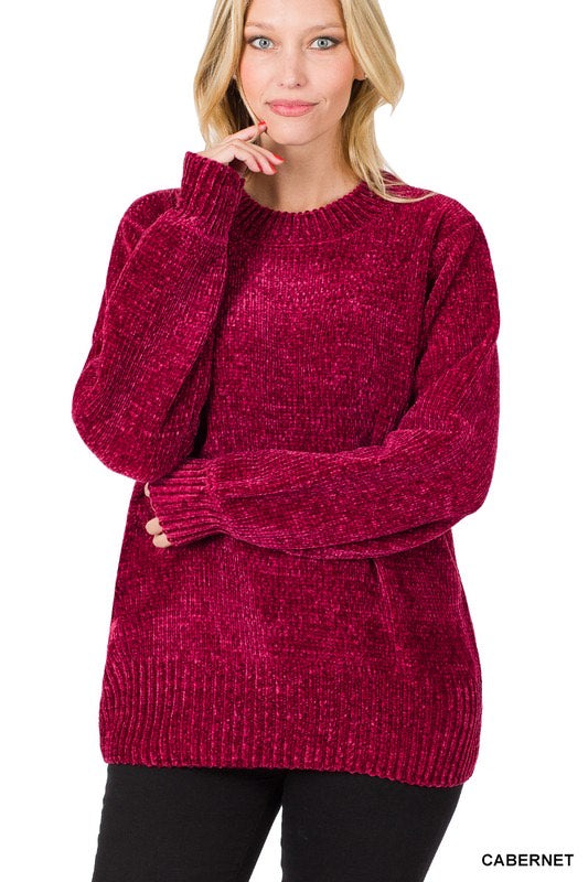 Zenana Chenille Sweater - Cabernet