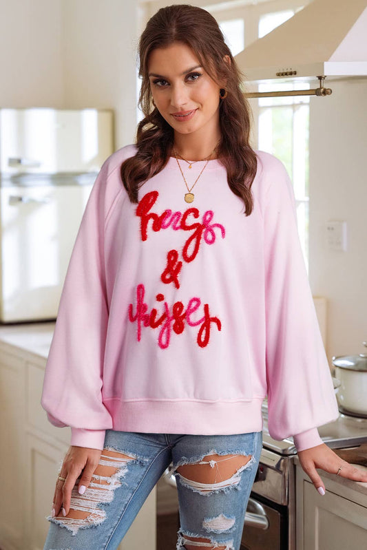 Valentine's Tinsel Hugs and Kisses Raglan Sleeve Sweatshirt